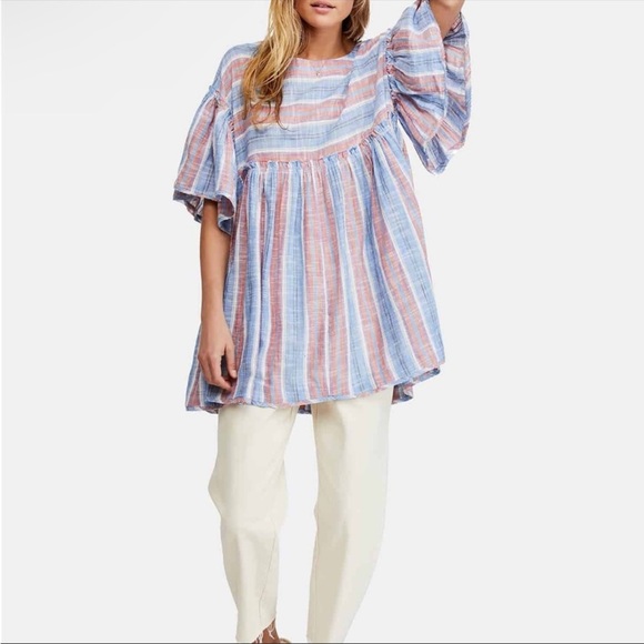Free people blue stripped summer nights tunic - Picture 3 of 6